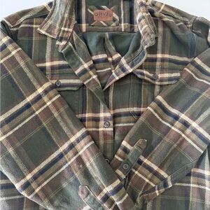 Orvis Men's Olive and Tan Plaid Button Down Shirt